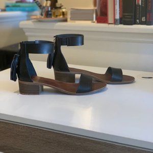 Leather Tassel Block Heel Sandal by Rock & Candy